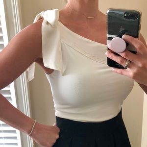 One Shoulder Satin Bow Top